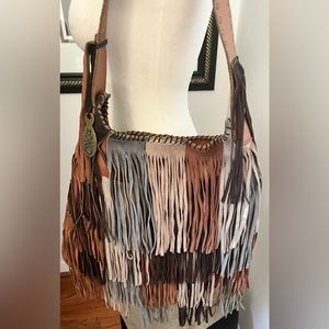 Camila Alves Genuine Leather/Suede Fringe Shoulder